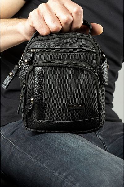 İMAKS Canvas Tarpaulin Fabric Medium Size Leather Detail Men's Daily Hand Shoulder Strap Bag Black A101