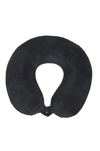 BREZIUM Anatomical Travel Pillow with Memory Foam, 30x30cm, Black, BREZIUM
