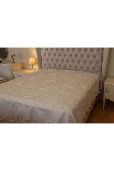 HUZUR ÇEYİZ Juana Rahibe Handcrafted Brussels Fabric One Piece Bedspread