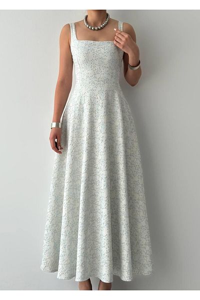 Julidress Rochie de design premium cu model de flori în relief cu broderie albastră