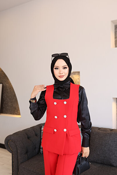 Butik Elegan Tesettür Yelek Pantolon Takım
