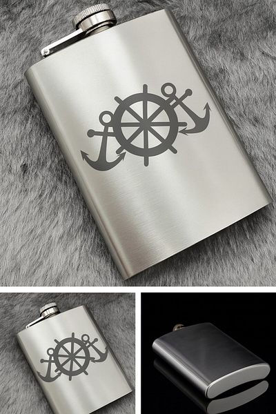 BiTon Toptan Sailor Anchor Themed 9 oz Stainless Steel Pocket Flask 266 ml Drink Pocket Flask