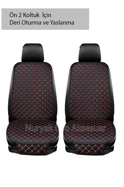 Nuryak Oto Aksesuar Fiat Doblo Uyumlu Ön 2 Li Koltuk için Siyah Deri Kırmızı ...