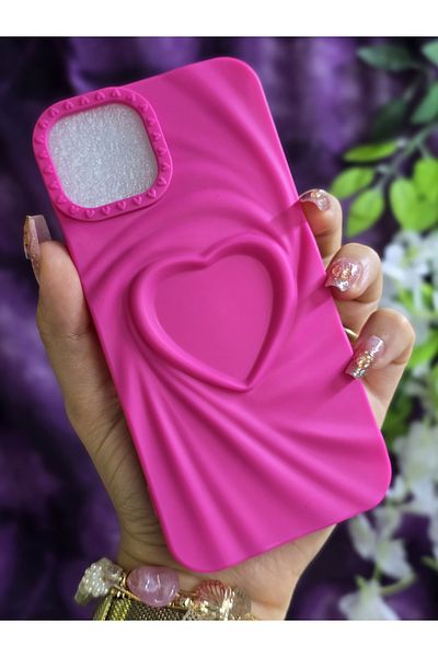 Magic Ring iPhone 13 / 14 Compatible 3D Heart Fuchsia Silicone Case
