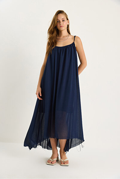 Bianco Lucci Γυναικείο λεπτό λουράκι casual βαμβακερό καλοκαιρινό μακρύ φόρεμα 5971 60281106