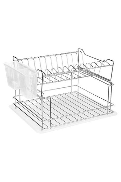 BREZIUM Suport de vase inox cu 2 etaje, tava pentru scurgere, suport tacamuri, 36x29x22cm