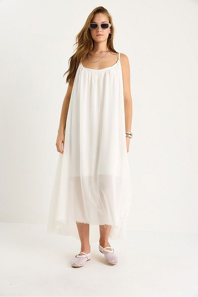 Bianco Lucci Women's Thin Strap Casual Lined Cotton Summer Long Dress 5971 60281106