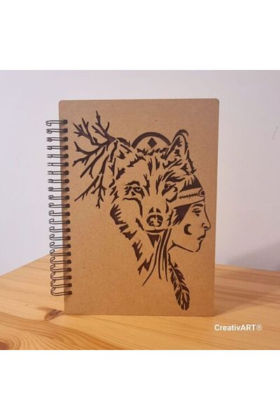 CreativArt A5 wooden cover diary with Indian tribal pattern