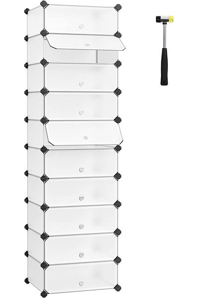 Mena Rise Şirinshop Plastic Shoe Rack, Rectangular 10-Piece System, White Lpc10W 1108107