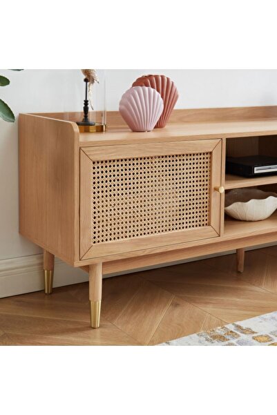WoodenDecoration01 Solé Rattan TV Ünitesi Masif Ahşap