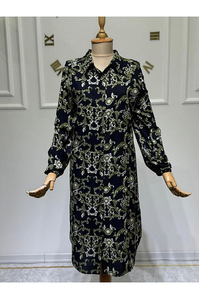 ModaMinar Women's Shawl Pattern Elastic Sleeves Viscose Shirt