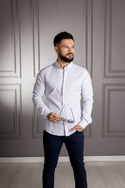 Sarar Interview Sarar Goias Collar Button Patterned Slim Fit White Blue Shirt