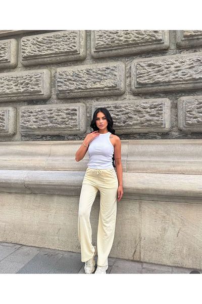 Velista Women's Striped High Waist Wide Leg Casual Pants