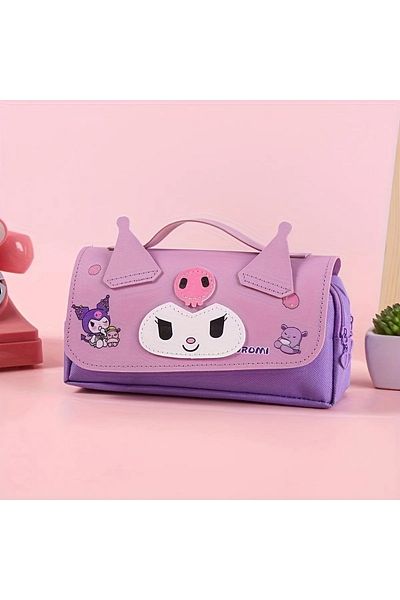 ExtremeGoodShop Large Capacity Two Compartment Handle 3D 3 Dimensional Sanrio Kuromi Girl's Pen Holder Pencil Case