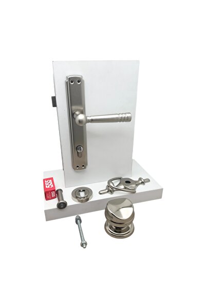 KOLDOOR Osmanlı Nikel Saten Sağ Basar Çelik Kapı Kolu Dürbün Tak Tak Tokmak Seti