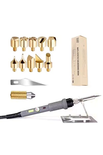 TeknoFaji Lehim Seti 60W 220V Isı Ayarlı 37 Parça Ahşap Yakma Oyma Set, Elektrikli Havya Seti