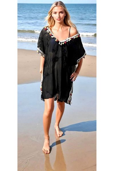 LEX Chiffon Tassel Pareo Dress Suzune Embroidered Beach Dress