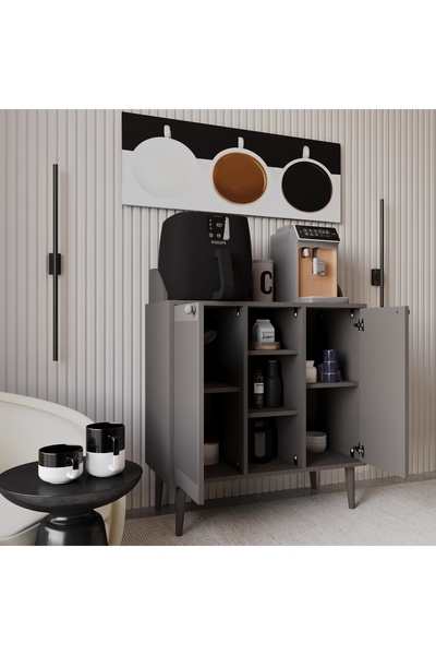 melura home Melura Kahve Kiler-kahve Köşesi %100 Mdf 90 Cm Lake Ahşap Ayaklı Çok Amaçlı Dolap