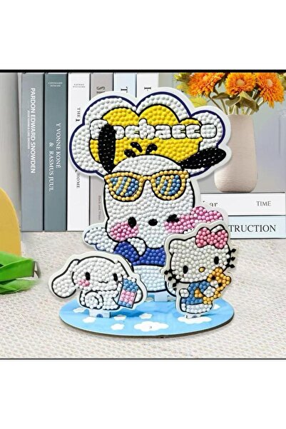 Genel Markalar Sanrio Pochacco Cinnamoroll Hello Kitty Standlı 3'lü Elmas Boy...