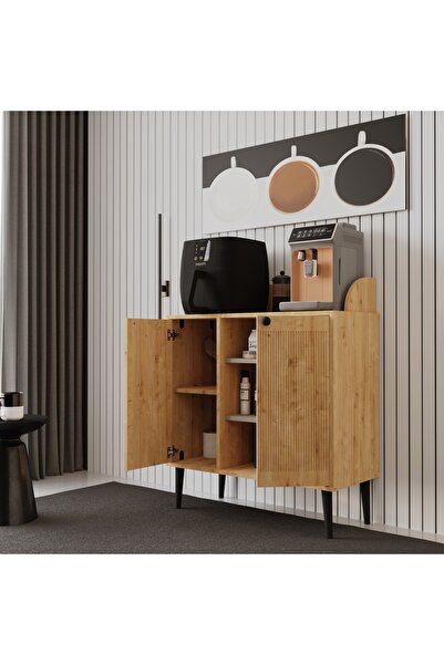 melura home Melura Kahve Kiler-kahve Köşesi %100 Mdf 90 Cm Lake Ahşap Ayaklı Çok Amaçlı Dolap