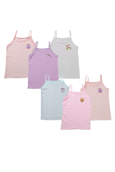 MODA YILDIZ 6 Pieces Girls' Rope Strap Singlet Colorful Patterned