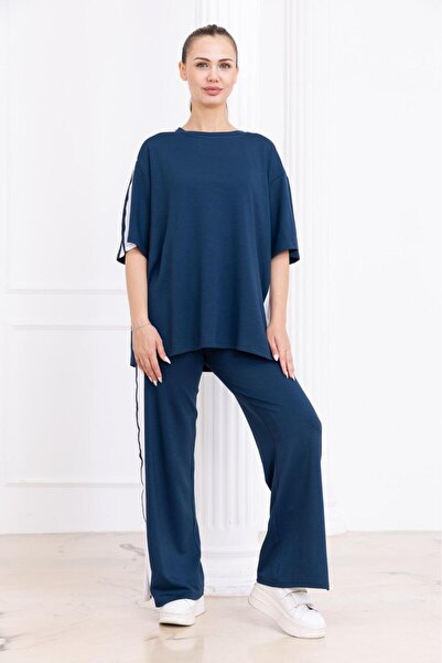 VİZYONER Modal Suit with Slit in Yani Stripe