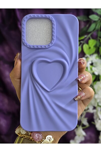 Magic Ring iPhone 14 PROMAX Uyumlu 3D Kalpli Lila Silikon Kılıf
