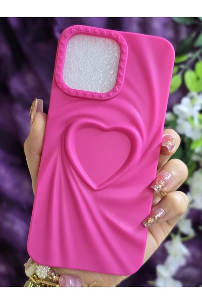 Magic Ring حافظة سيليكون فوشيا على شكل قلب ثلاثي الأبعاد متوافقة مع هاتف iPho...
