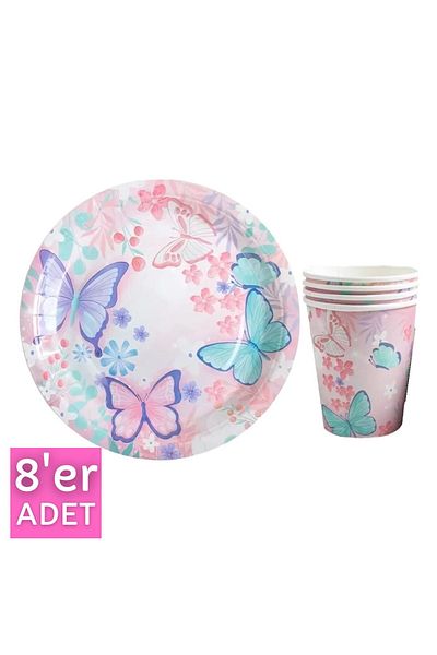 BKMC PARTY Butterfly Model Plate Cup Set 8 Li̇