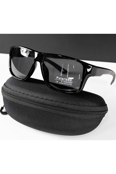PARUNIV Men's Sunglasses, Polarized UV400, Side Protection, Case Included, Glossy Black