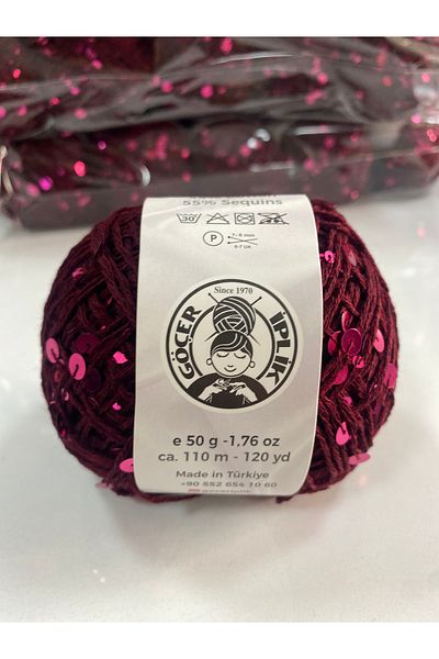 göçer 100% Cotton Color Burgundy 3+6 Cherry Large Sequin Visual 50 Gr