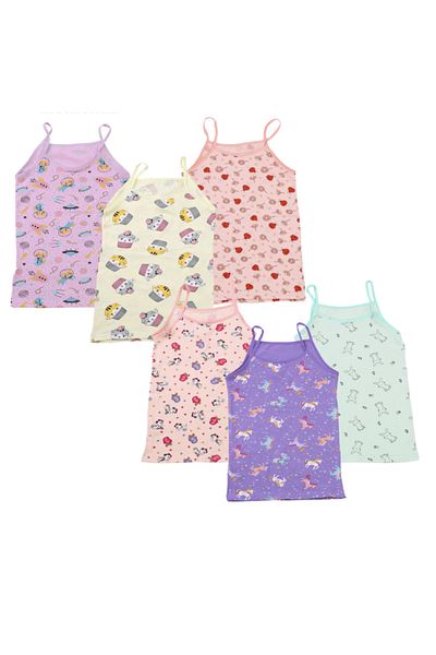 MODA YILDIZ 6 Pieces Girls' Rope Strap Singlet Colorful Patterned