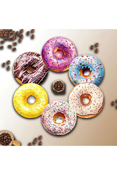 kutuTR 🍩   طقم شوكولاتة MDF مكون من 6 قطع بتصميم دونات ملون - 10 سم BRD-033