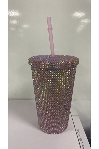 Lila Homes Parlak Taşlı Pipetli Bardak 500 ml