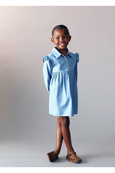 MANGO Baby Fırfırlı denim elbise