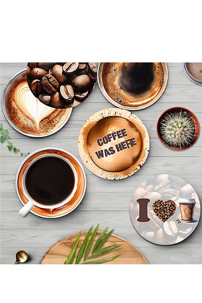 kutuTR ☕   مجموعة من 6 أكواب MDF خاصة بحب القهوة - 10 سم BRD-037