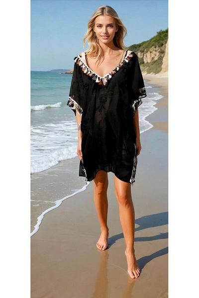 LEX Chiffon Tassel Pareo Dress Suzune Embroidered Beach Dress