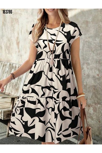 Viyamo Rochie de damă cu mâneci scurte, cu decolteu, cu modele, cu volane, din tricou din noua sezon