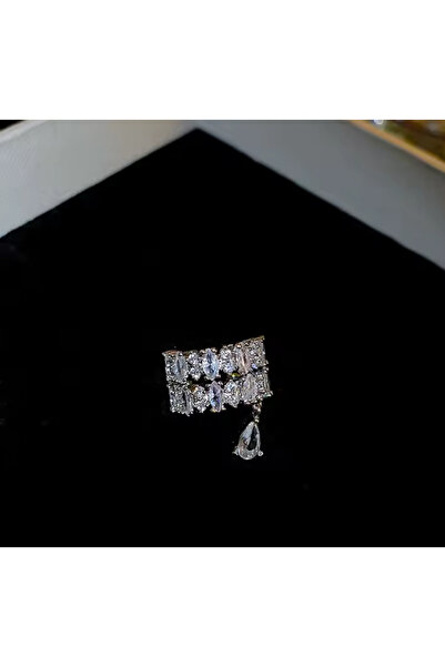 AychaAksesuar Çelik Vip Seri Zirkon Sallantılı Taşlı Çift Sıra Geçirmeli Kıkırdak Küpe