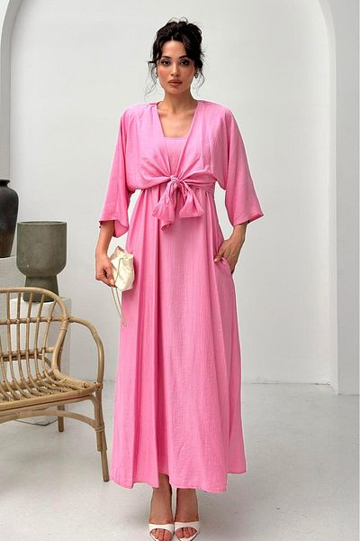 Serica Moda Pink Tie Detail Dress Set