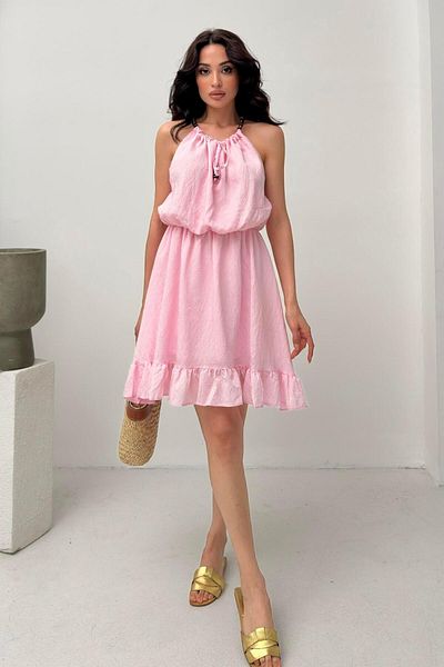 Serica Moda Pink Beaded Strap Detailed Dress