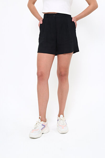 CANAN GİYİM Pileli Arkası Lastikli Keten Şort
