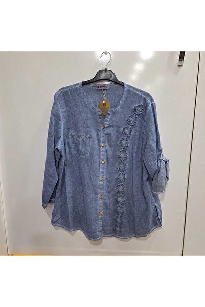 NUR TEKSTİL Kadın buz mavisi %100 Pamuk Şilebezi dantel motif detaylı önden d...