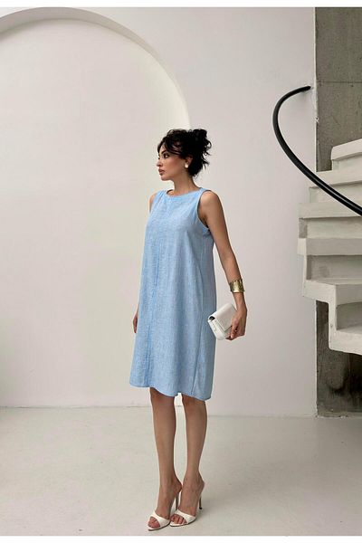 Serica Moda Blue Sleeveless Linen Dress