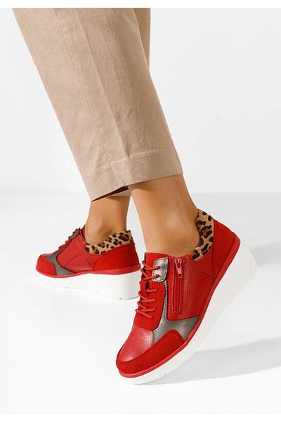 B T Shoes Women's red Imari leather sneakers