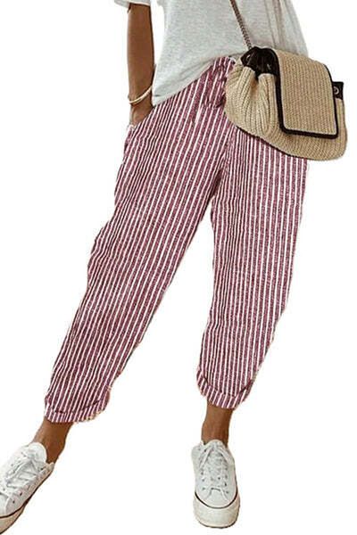StreetWear Outlet Women's Pants, Casual, with Vertical Stripes and Pockets