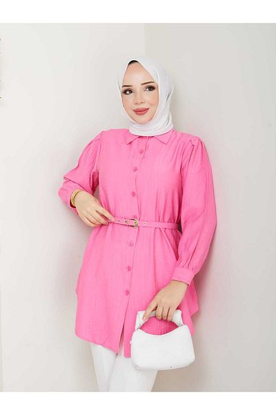Gc.Butiq Women's Belted Front Buttoned Strawberry Tunic - Shirt