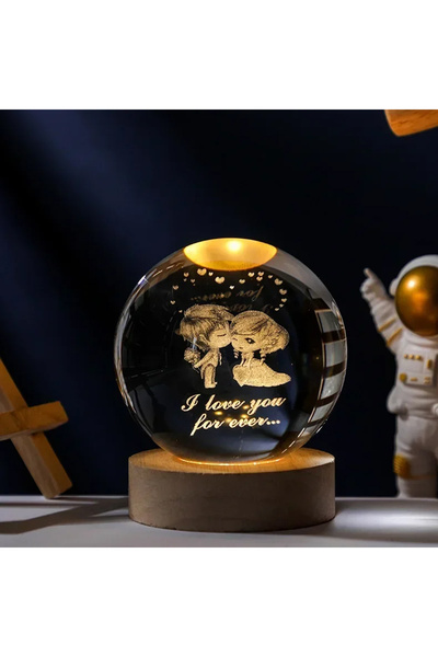 HALL BREATHE Renkli Ahşap Altlıklı Işıklı Cam Küre, USB ile çalışan sevgi dol...