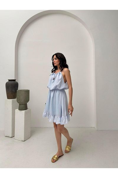Serica Moda Blue Beaded Strap Detailed Dress