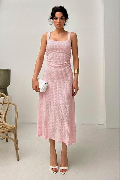 Serica Moda Powder Square Neck Strap Lace Dress
